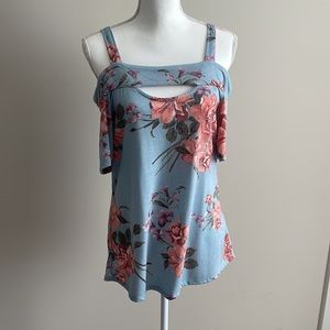 NWOT Blue flower pattern shirt